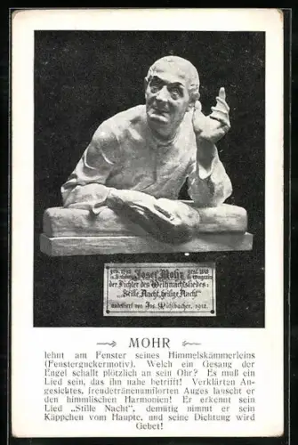 AK Josef Mohr, Fensterguckermotiv, Portraitplastik