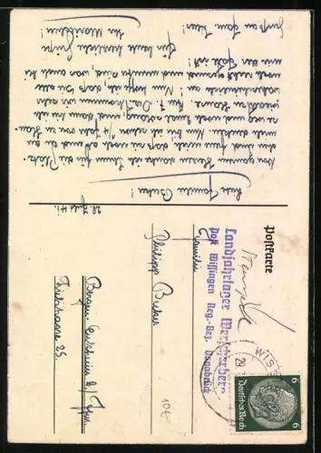 AK Goethe, Portrait mit zwei jungen Damen