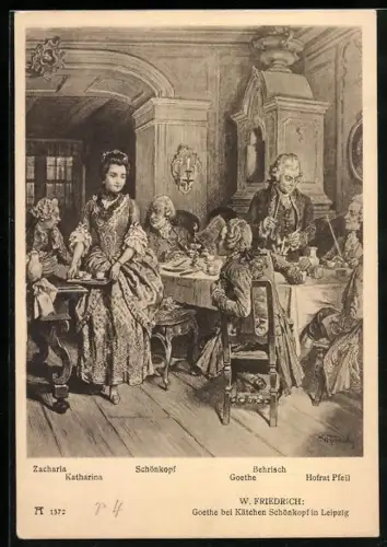 AK Leipzig, Goethe bei Kätchen Schönkopf, Gesellschaft