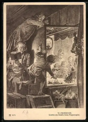 AK Goethe als Knabe beim Puppenspiel