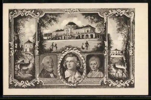 AK Friedrich Schiller und seine Eltern, Portraits, Schloss Solitude