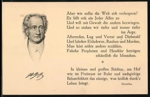 AK Aber wie sollte die Welt sich verbessern?..., Goethe, Zitate und Portrait