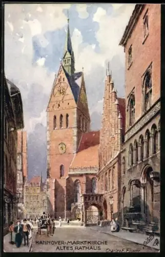Künstler-AK Charles F.Flower: Hannover, Marktkirche, altes Rathaus