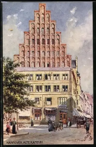 Künstler-AK Charles F.Flower: Hannover, Alte Kanzlei, Geschäft Ernst Grote