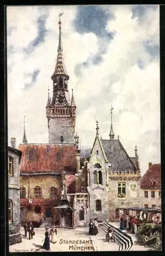 Künstler-AK Charles F. Flower: München, Blick auf Standesamt
