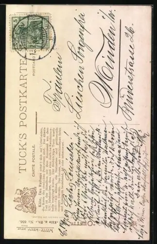 Künstler-AK Charles F.Flower: Köln, Das Rathaus mit Passanten