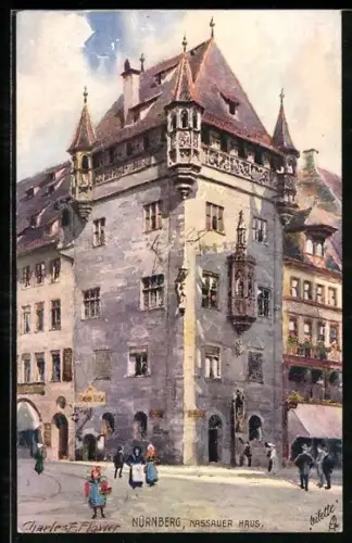Künstler-AK Charles F. Flower: Nürnberg, Nassauer Haus mit Strasse