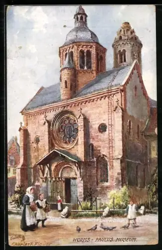 Künstler-AK Charles F.Flower: Worms, Paulus Museum, Frauen und Kinder