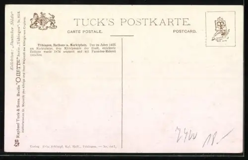 Künstler-AK Charles F. Flower: Tübingen, Rathaus und Markt-Platz