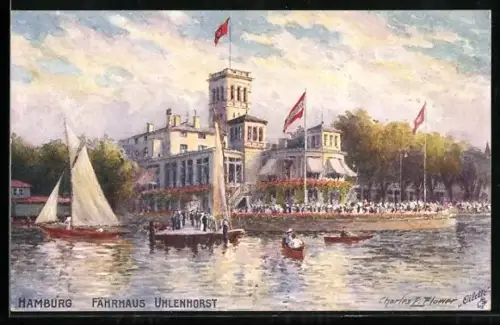 Künstler-AK Charles F. Flower: Hamburg, Gasthaus Fährhaus Uhlenhorst