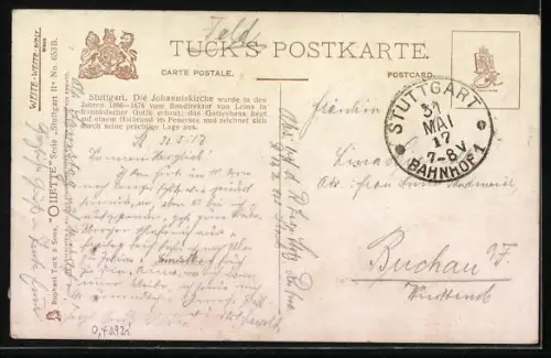 Künstler-AK Charles F. Flower: Stuttgarter Johanneskirche mit Feuersee