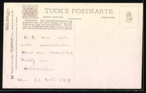 Künstler-AK Charles F. Flower: Hildesheim, Wedekindhaus und Rolandbrunnen