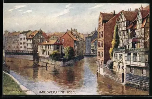 Künstler-AK Charles F.Flower: Hannover, Leine-Inseln vom Ufer aus gesehen
