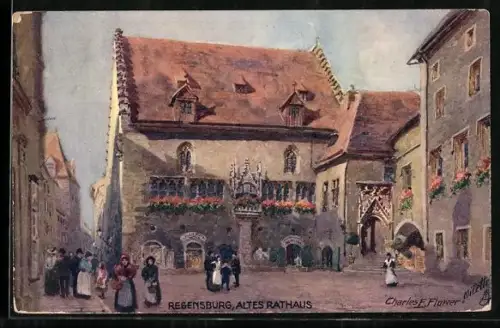 Künstler-AK Charles F. Flower: Regensburg, Blick auf das Alte Rathaus