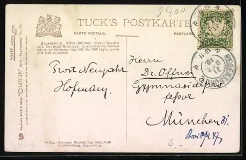 Künstler-AK Charles F. Flower: Regensburg, Blick auf das Alte Rathaus