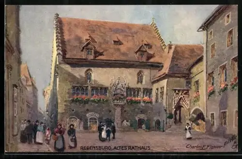 Künstler-AK Charles F. Flower: Regensburg, Blick auf das Alte Rathaus