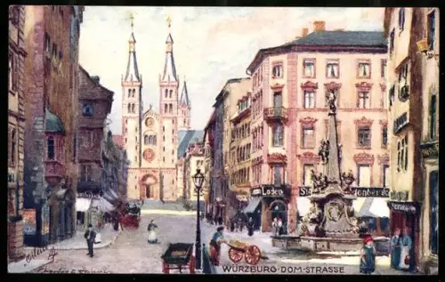 Künstler-AK Charles F. Flower: Würzburg, Domstrasse mit Blick auf den Dom