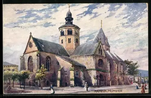 Künstler-AK Charles F. Flower: Hameln, Das Münster