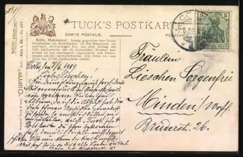 Künstler-AK Charles F. Flower: Köln, Ansicht vom Hahnentor