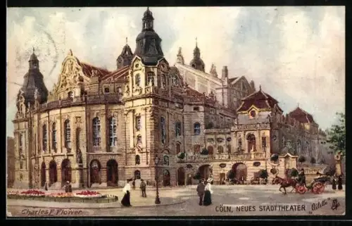 Künstler-AK Charles F. Flower: Köln, Ansicht vom neuen Stadttheater