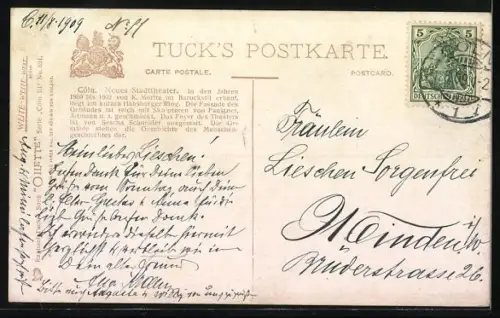 Künstler-AK Charles F. Flower: Köln, Ansicht vom neuen Stadttheater