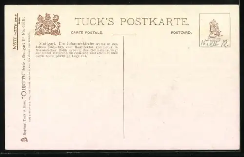 Künstler-AK Charles F. Flower: Stuttgarter Johanneskirche mit Feuersee