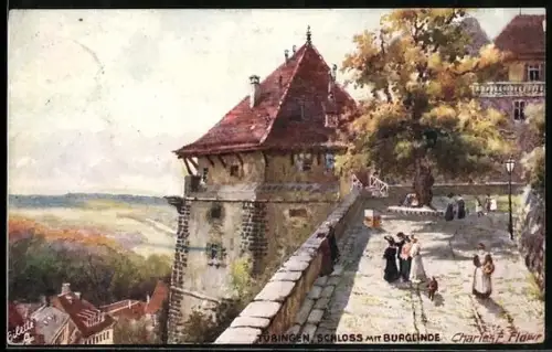 Künstler-AK Charles F. Flower: Tübingen, Schloss Hohentübingen mit Burglinde