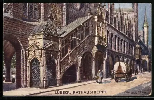 Künstler-AK Lübeck, Rathaustreppe