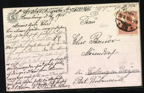 Künstler-AK Charles F. Flower: Hamburg, Blick auf das Bismarck-Denkmal