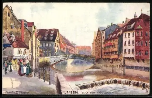 Künstler-AK Charles F. Flower: Nürnberg, Blick vom Trödelmarkt