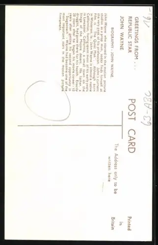 AK Schauspieler John Wayne im Cowboyoutflit mit geholstertem Revolver