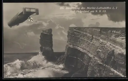 AK Helgoland, Zerstörung des Luftschiffes L. 1 1913, Küstenpartie, Lange Anna