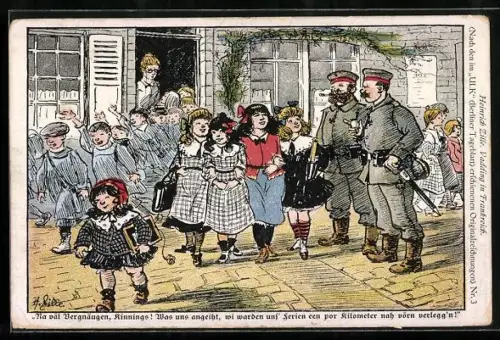 Künstler-AK Heinrich Zille: Vadding in Frankreich, Na väl Vergnügen, Kinnings!..., Soldatenhumor