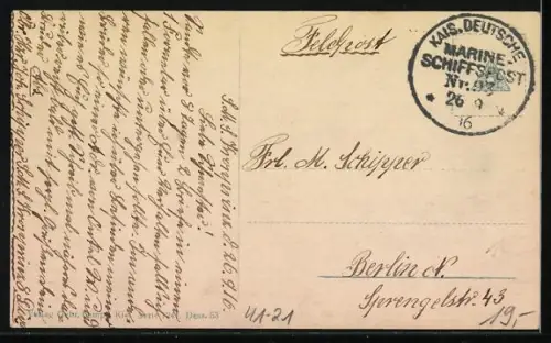 AK Kriegsschiff S.M.S. Pommern, Reichskriegsflagge und Lorbeerzweig