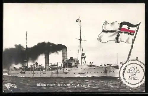 AK Kleiner Kreuzer SMS Arcona des Ostasiengeschwaders, Reichskriegflagge