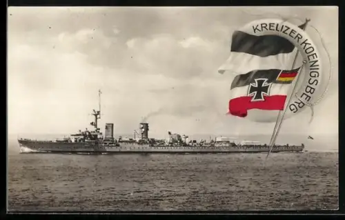 AK Kriegsschiff Kreuzer Koenigsberg auf hoher See