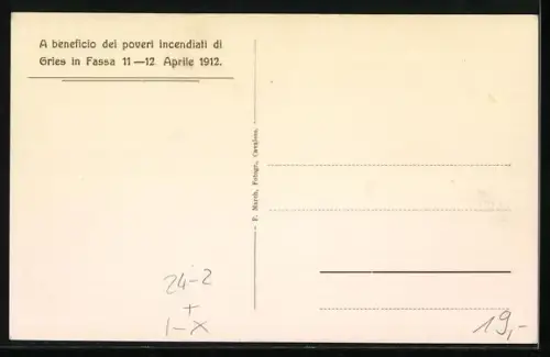 AK Gries, Niedergebrannte Ortspartie aus der Vogelschau