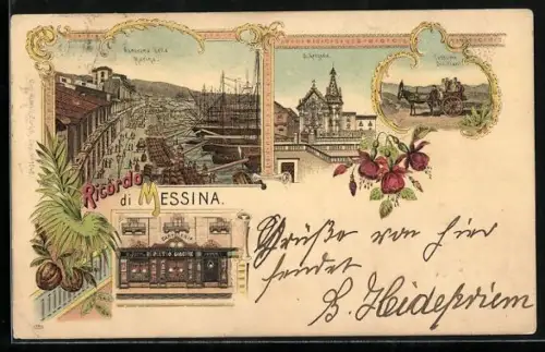 Lithographie Messina, Panorama della Marina, S. Gregorio & Cartoleria Pietro Ciacone