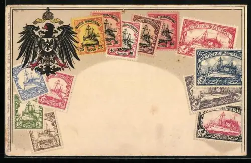 AK Briefmarken der Deutschen Kolonie Deutsch-Südwestafrika
