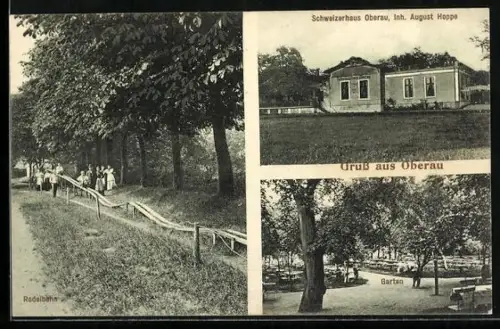 AK Oberau, Rodelbahn, Gasthaus, Inh. August Hoppe, Garten