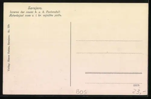 AK Sarajewo, Inneres der neuen k. u. k. Postanstalt