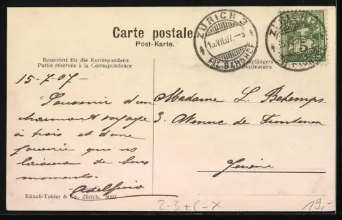 Passepartout-AK Zürich, Teilansicht und Postbote durch Papier, Neujahrsgruss