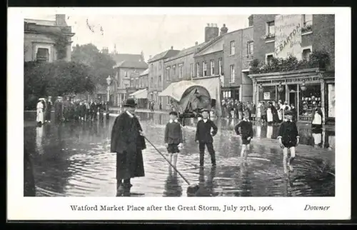 AK Watford, Market Place after the Great Storm 1906