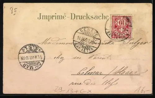 Winter-Lithographie Genève, Place neuve, Église russe, Rue du Montblanc