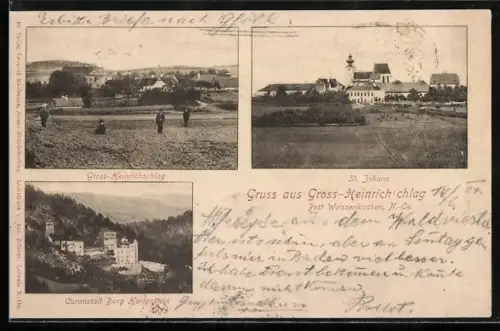 AK Weinzierl am Walde, Gross-Heinrichschlag, Teilansicht, St. Johann und Curanstalt Burg Hartenstein