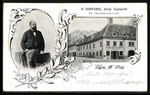 AK Wien, Gasthaus v. H. Ohrfandl, Mariahilferstrasse 102, Porträt