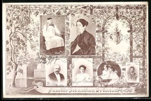 AK Wien, Gasthaus Sebastian Grünbreck, Hernalser Hauptstrasse 68, Mit Porträts der Familie