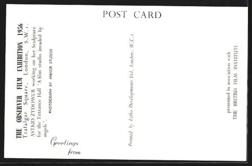 AK London, The Observer Film Exhibition 1956, Astrid Zydower working on her Sculpture for the Entrance Hall