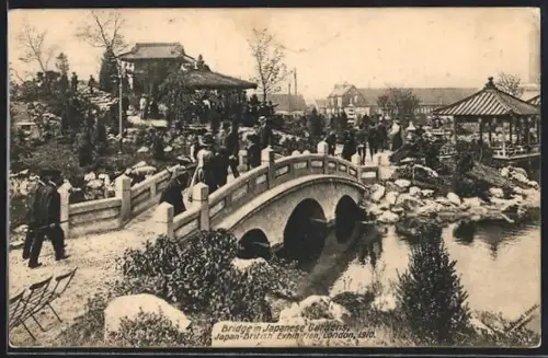 AK London, Japan-British Exhibition 1910, Bridge in Japanese Gardens