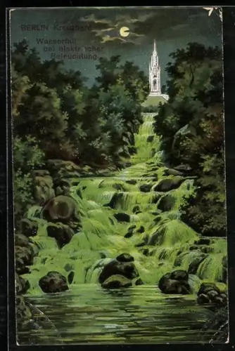 AK Berlin-Kreuzberg, Viktoria-Wasserfall bei elektrischer Beleuchtung